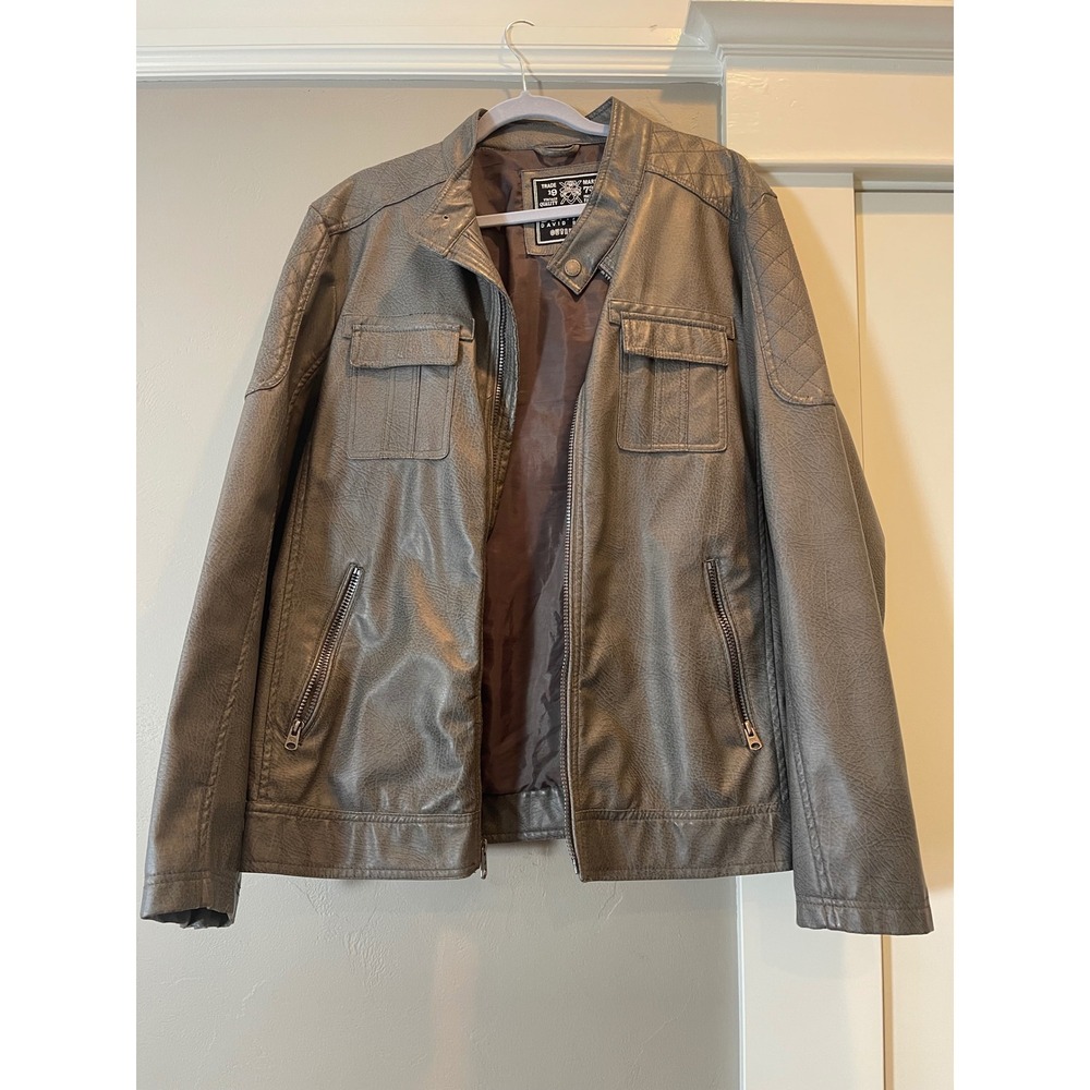 Buffalo David Bitton Faux Leather Vintage Moto Jacket Gray Quilted Shoulder XL